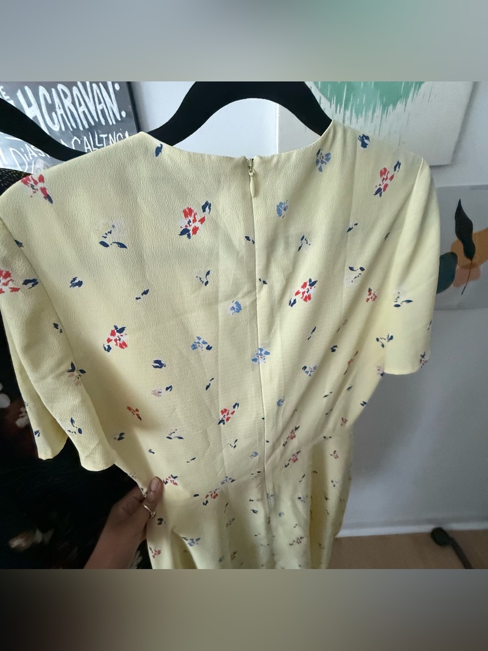 French Connection Yellow Floral Flutter Sleeve Skater Dress - Size US 6 - Picture 9 of 16